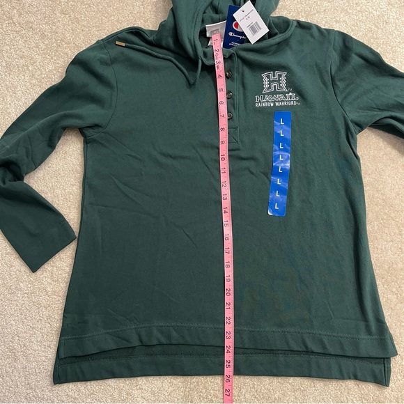 NEW Hawaii Rainbow Warriors Shirt Womens Large Green NCAA Henley Hoodie Pullover - Picture 8 of 9